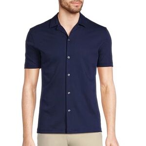 Murano Liquid Luxury Slim Fit Solid Coatfront Short Sleeve Woven Camp Shirt Med